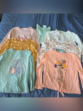 Girls size 12 Long Sleeve Tees - Pastel Pink, Mint, Coral, Mustard, White